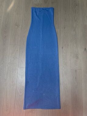 Edikted Strapless Back Slit Maxi Dress Blue